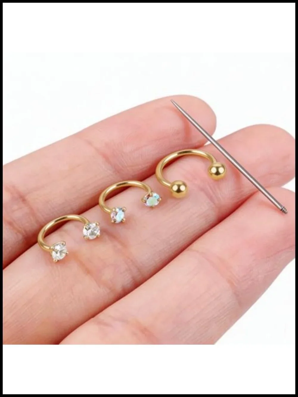 20G Horseshoe Nose Ring Set 7-9mm Titanium Steel Double CZ Gem Hypoallergenic
